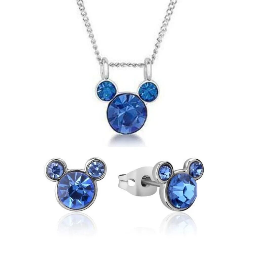 Disney Couture Kingdom September Birthstone Mickey Necklace & Earrings Bundle Silver