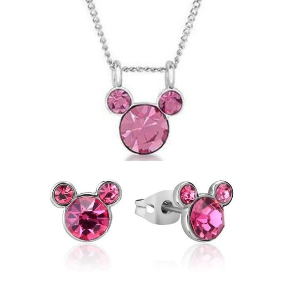 Disney Couture Kingdom October Birthstone Mickey Necklace & Earrings Bundle Silver