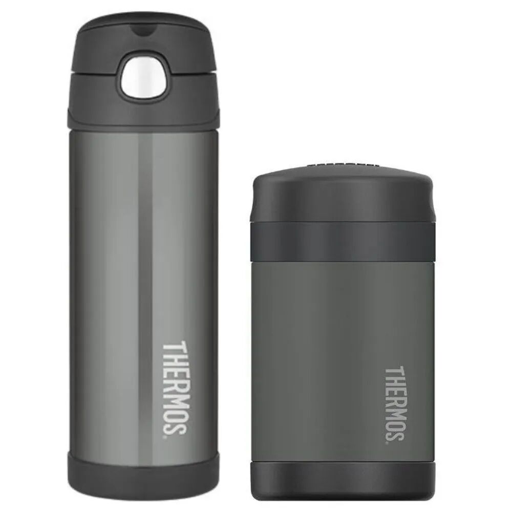 Thermos Funtainer Drink Bottle & Food Jar Bundle - Charcoal