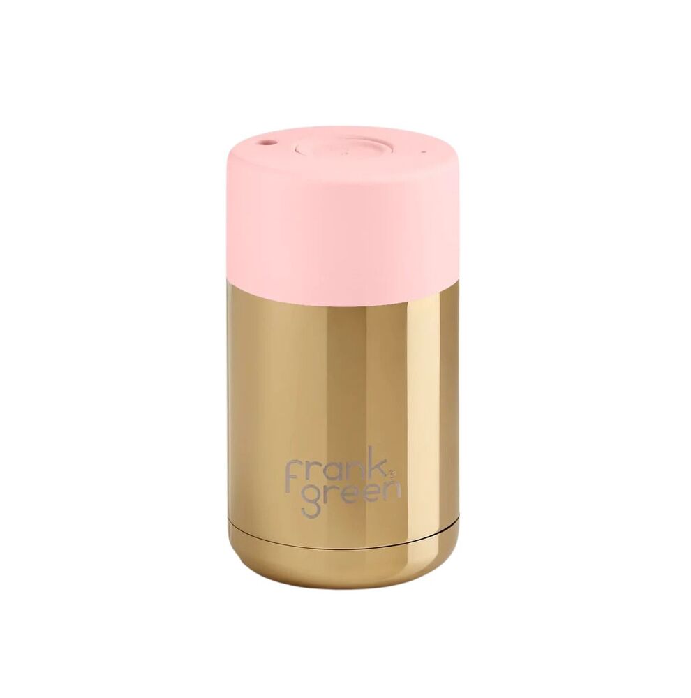 Frank Green Reusable Cup - Ceramic 295ml Chrome Gold With Blushed Lid Push Button