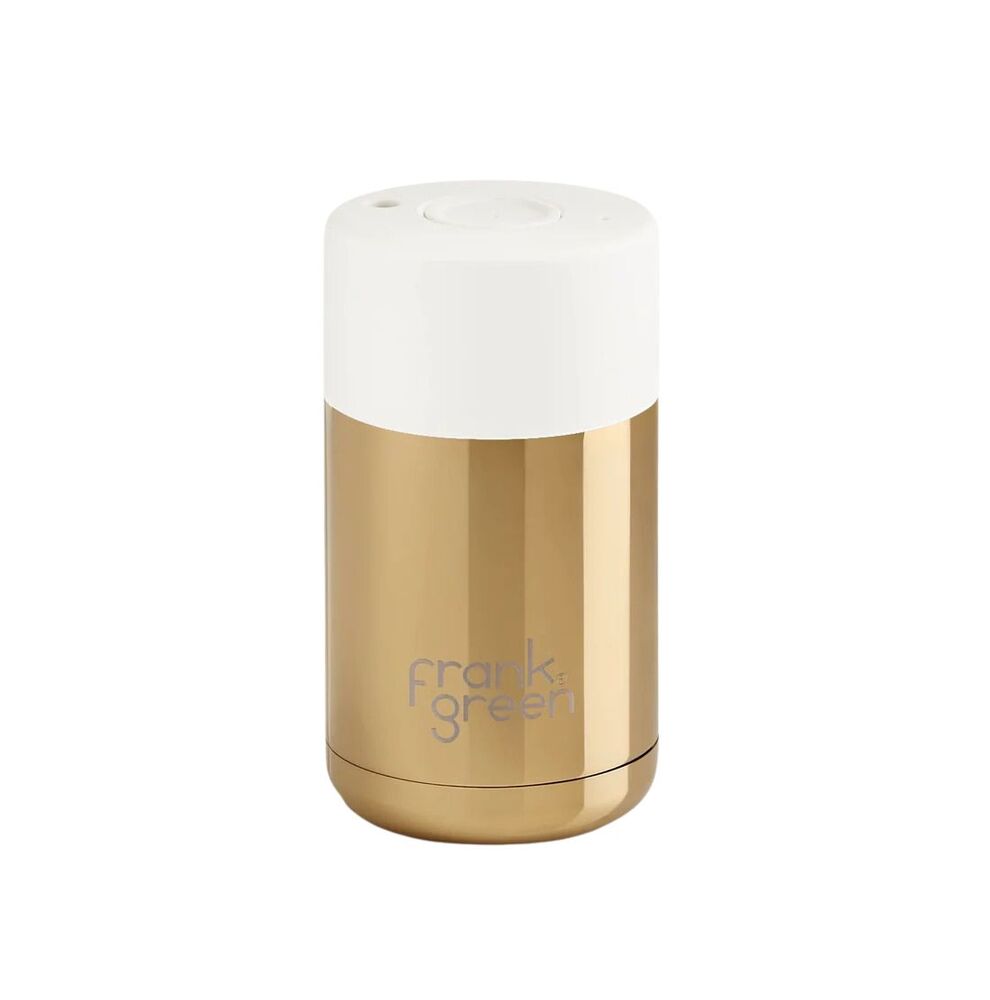 Frank Green Reusable Cup - Ceramic 295ml Chrome Gold With Cloud Lid Push Button