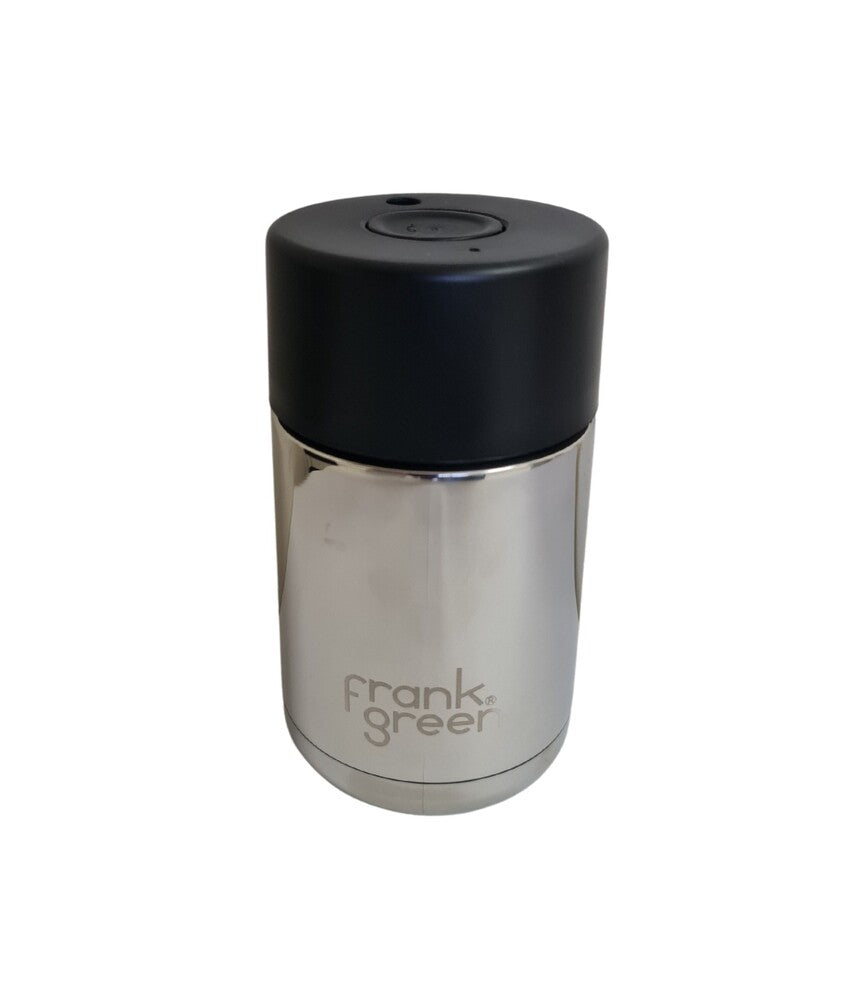 Frank Green Reusable Cup - Ceramic 295ml Chrome Silver With Black Lid Push Button