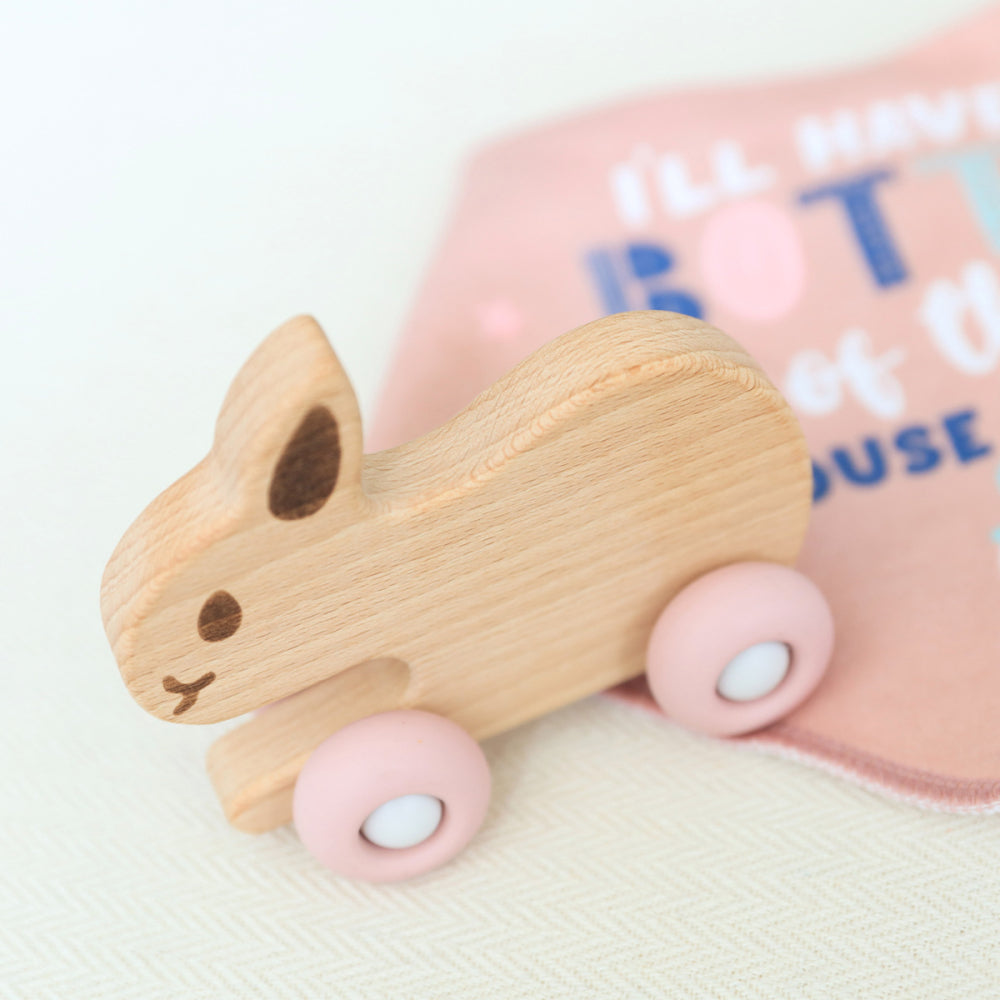 Baby Bunny Beechwood & Silicone Toy Pink By Splosh