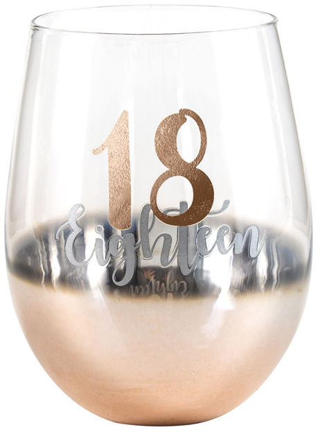 Rose Gold Stemless 18th Birthday Wine Glass