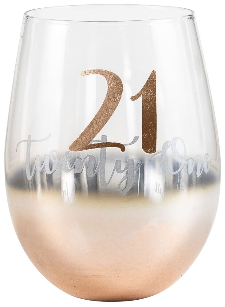 Rose Gold Stemless 21st Birthday Wine Glass