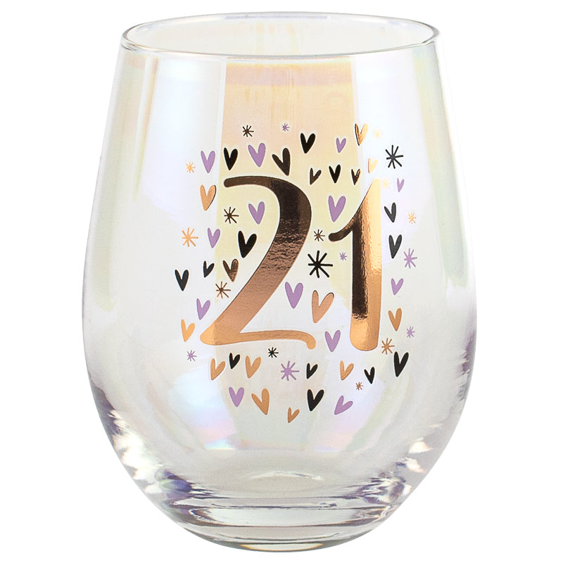 Rainbow Pastel Stemless 21st Birthday Wine Glass