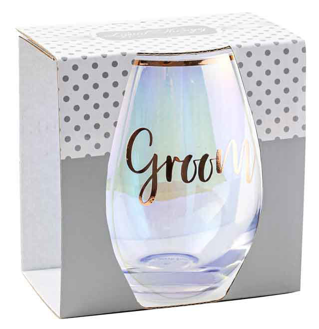 Rose Gold Groom Stemless Wine Glass