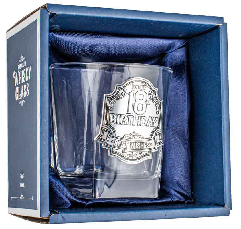18th Birthday Badge Whisky Glass