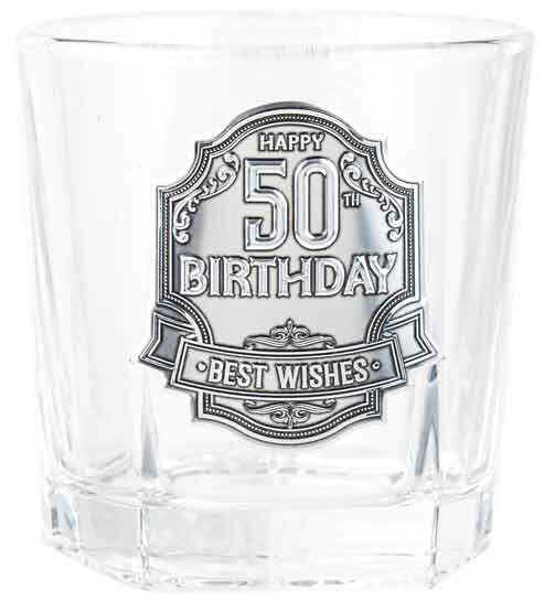 50th Birthday Badge Whisky Glass