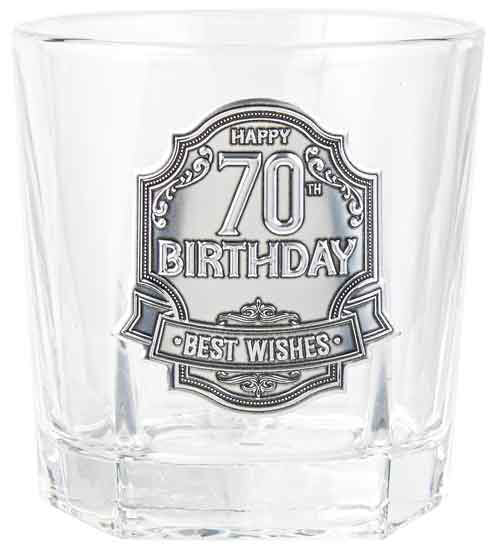 70th Birthday Badge Whisky Glass