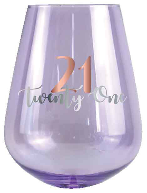 Rose Gold Decal 21st Birthday Stemless Wine Glass