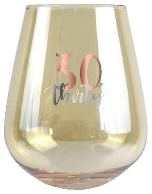 Rose Gold Decal 30th Birthday Stemless Wine Glass