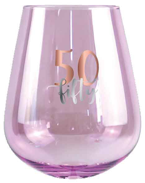 Rose Gold Decal 50th Birthday Stemless Wine Glass