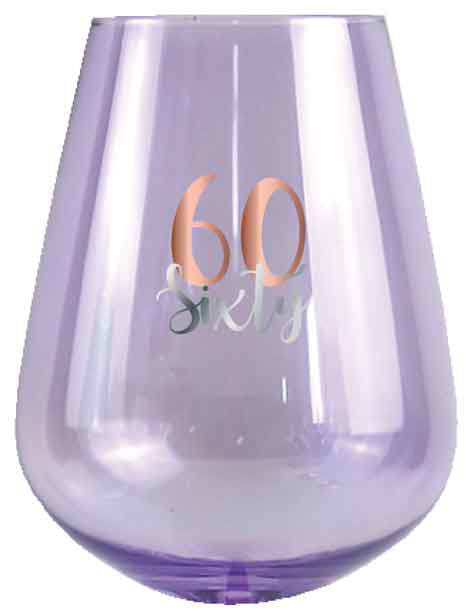 Rose Gold Decal 60th Birthday Stemless Wine Glass