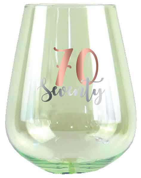 Rose Gold Decal 70th Birthday Stemless Wine Glass