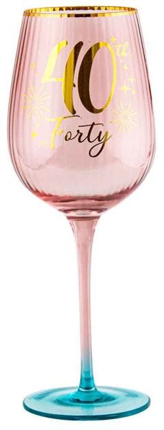 Fluted Pink Wine Glass - 40th