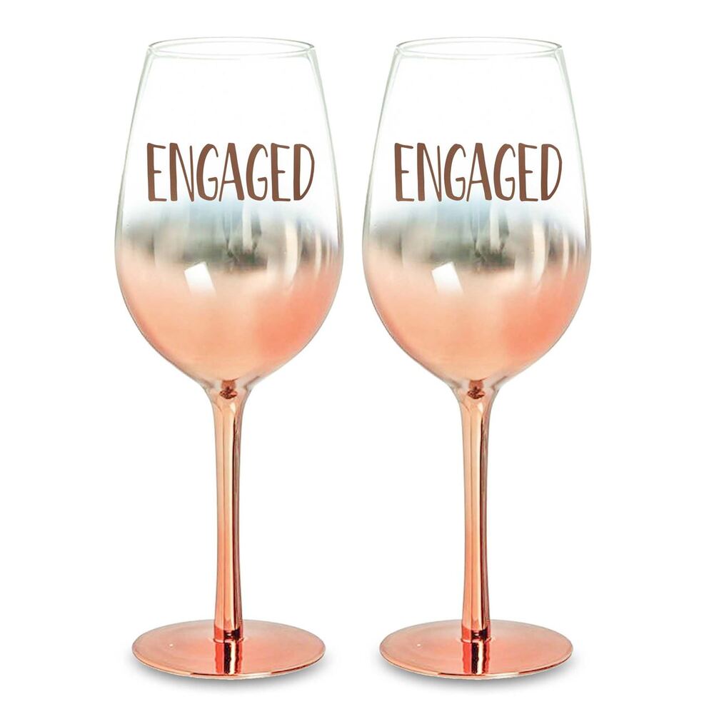 Rose Gold Ombre Engagement Wine Glass Set
