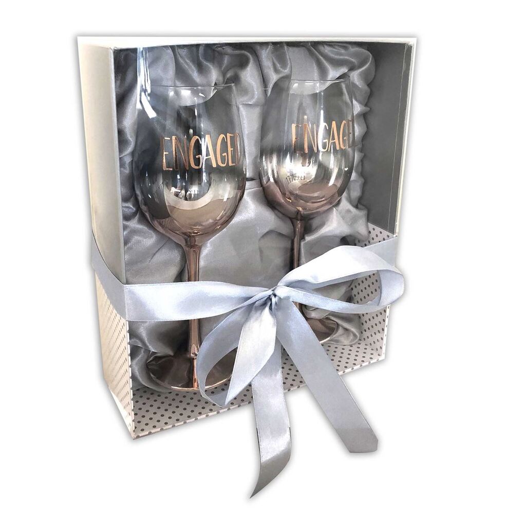 Rose Gold Ombre Engagement Wine Glass Set