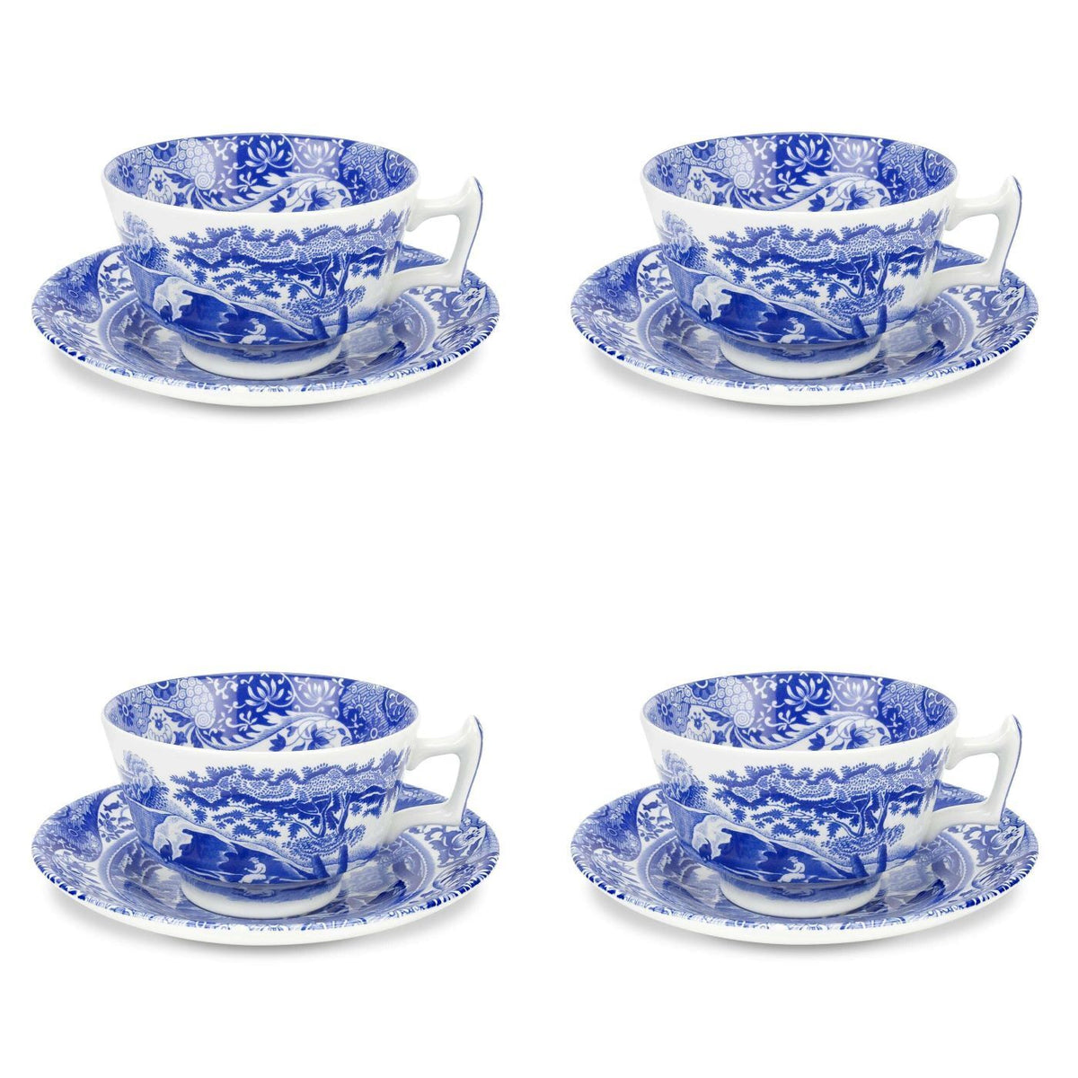 Spode Blue Italian - Teacups & Saucers (Set of 4)
