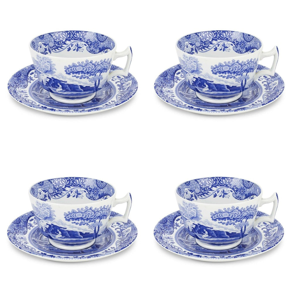 Spode Blue Italian - Breakfast Cup & Saucer (Set of 4)