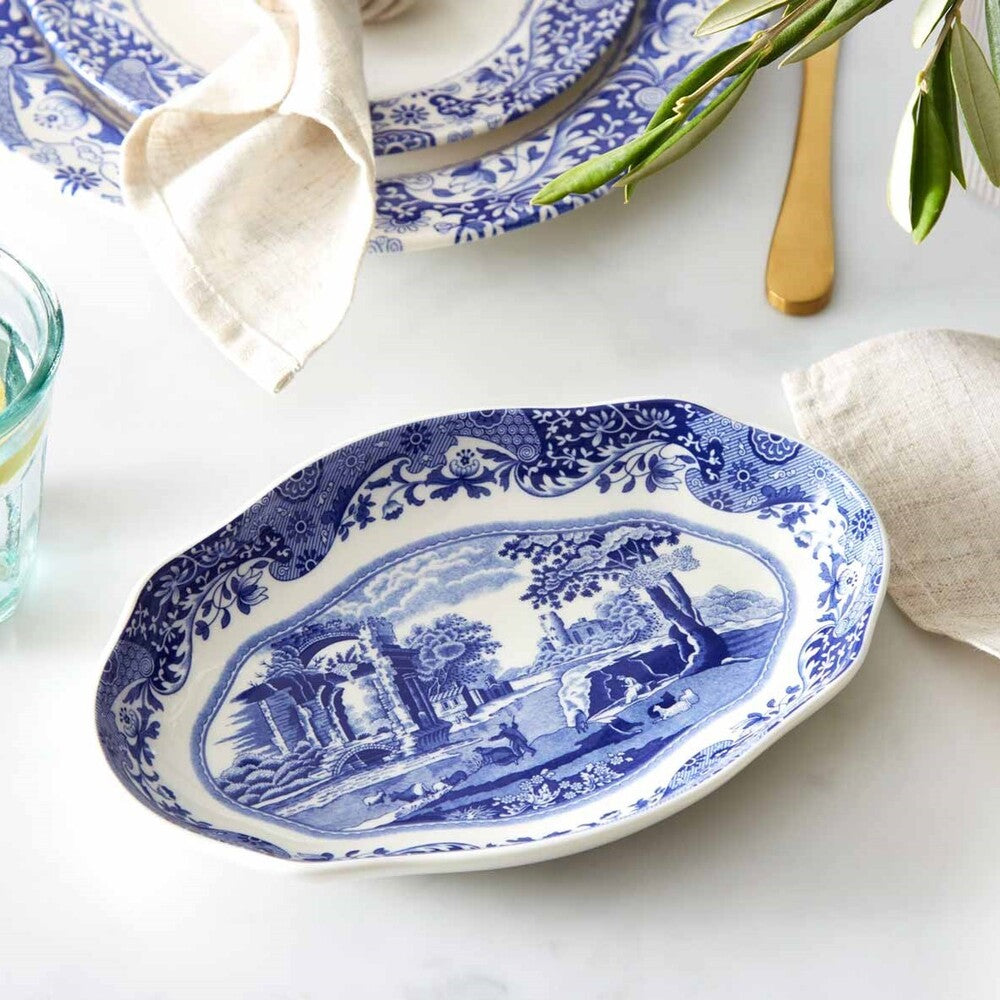 Spode Blue Italian - Fluted Oval Dish - 21.5cm