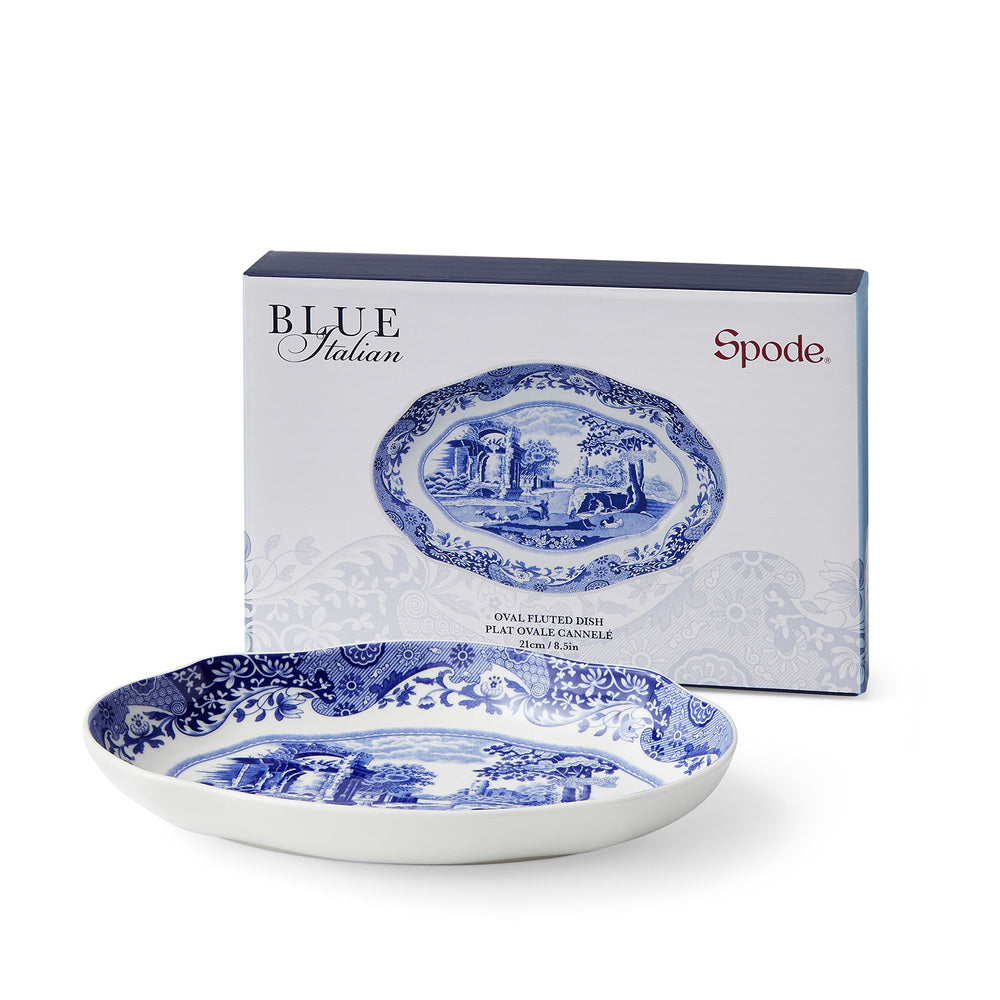 Spode Blue Italian - Fluted Oval Dish - 21.5cm