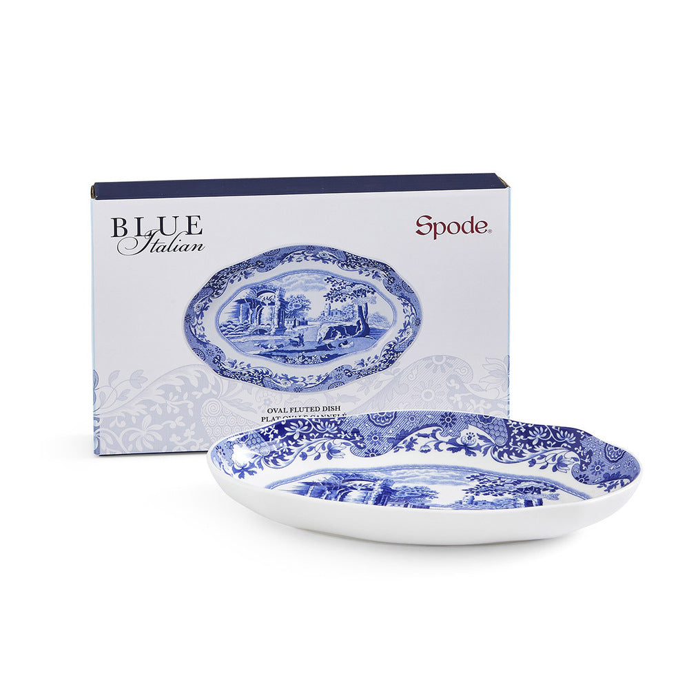 Spode Blue Italian - Fluted Oval Dish - 21.5cm