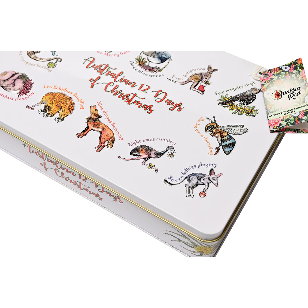 Banksia Red Shortbread Biscuit Tin - Australian 12 Days of Christmas