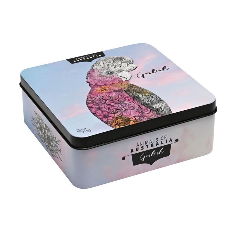 Banksia Red Macadamia Butter Finger Biscuit Tin - Animals of Australia Galah