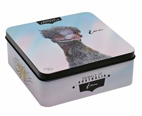 Banksia Red Lemon Myrtle Butter Finger Biscuit Tin - Animals of Australia Emu