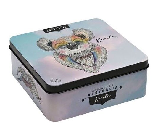 Banksia Red Lemon Myrtle Butter Finger Biscuit Tin - Animals of Australia Koala