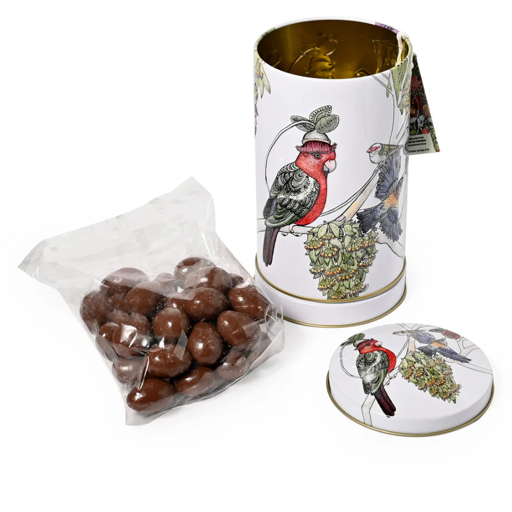 Banksia Red Chocolate Coated Almonds Tin - Christmas Musical Wind Up