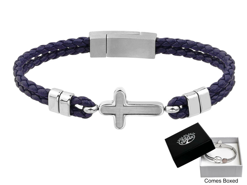 GC Gifts by Gatto - Blue Leather & Cross Bracelet