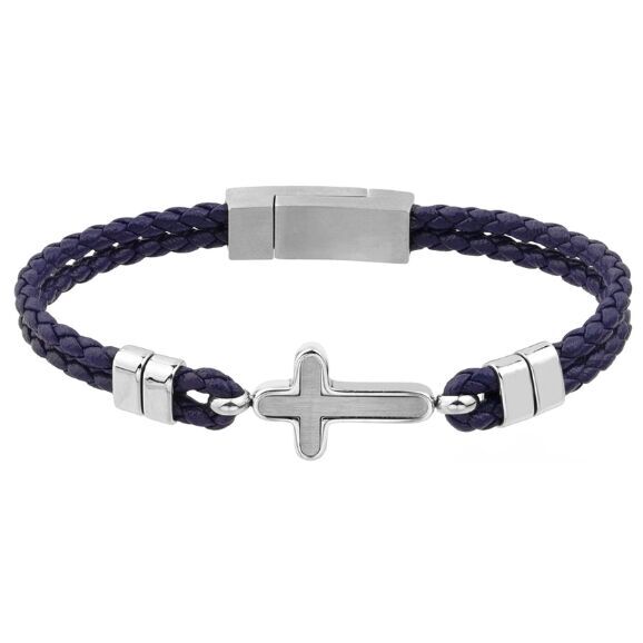 GC Gifts by Gatto - Blue Leather & Cross Bracelet
