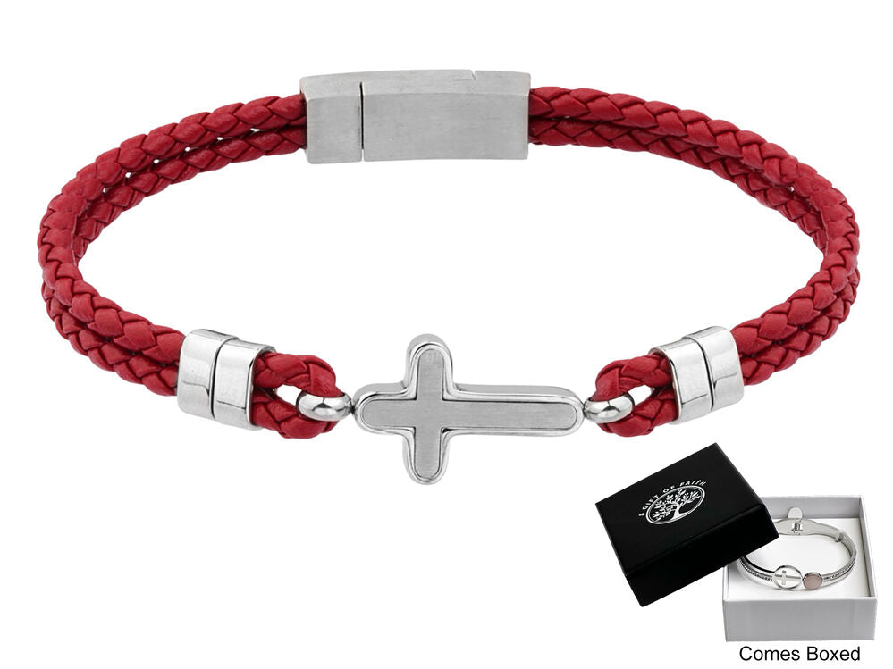 GC Gifts by Gatto - Red Leather & Cross Bracelet