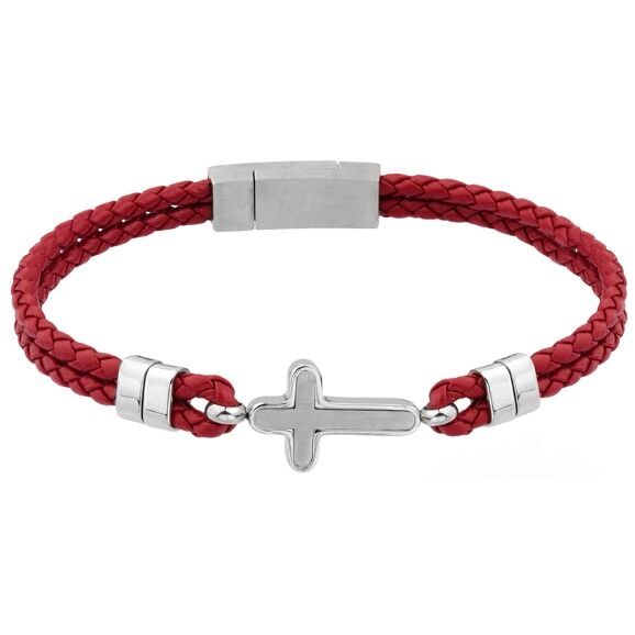 GC Gifts by Gatto - Red Leather & Cross Bracelet