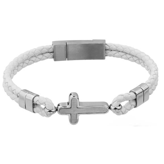 GC Gifts by Gatto - White Leather & Cross Bracelet