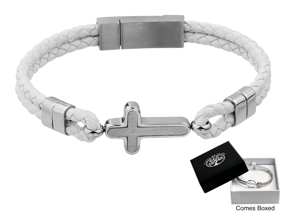 GC Gifts by Gatto - White Leather & Cross Bracelet