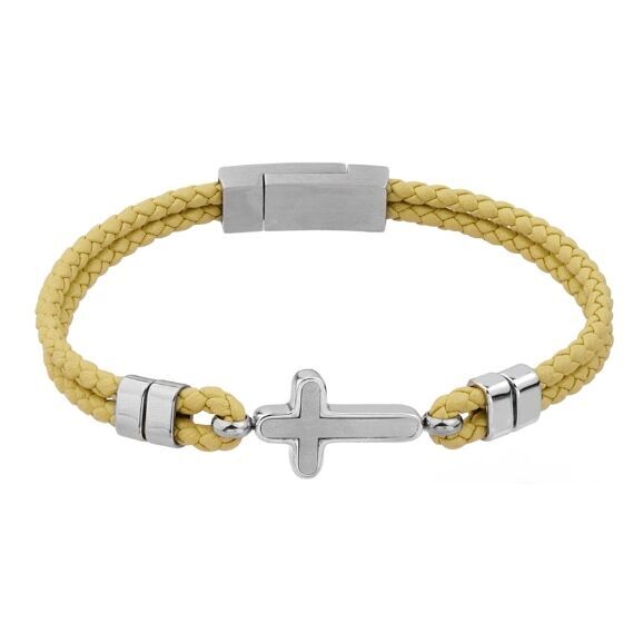 GC Gifts by Gatto - Tan Leather & Cross Bracelet