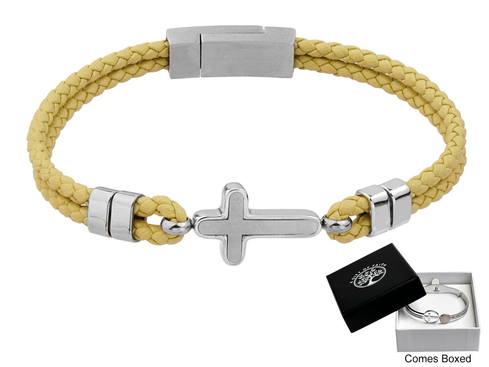 GC Gifts by Gatto - Tan Leather & Cross Bracelet