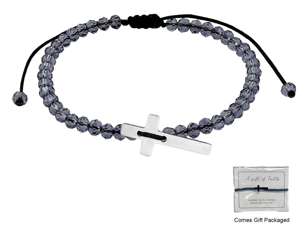 GC Gifts by Gatto - Black Crystal Beads & Cross Bracelet