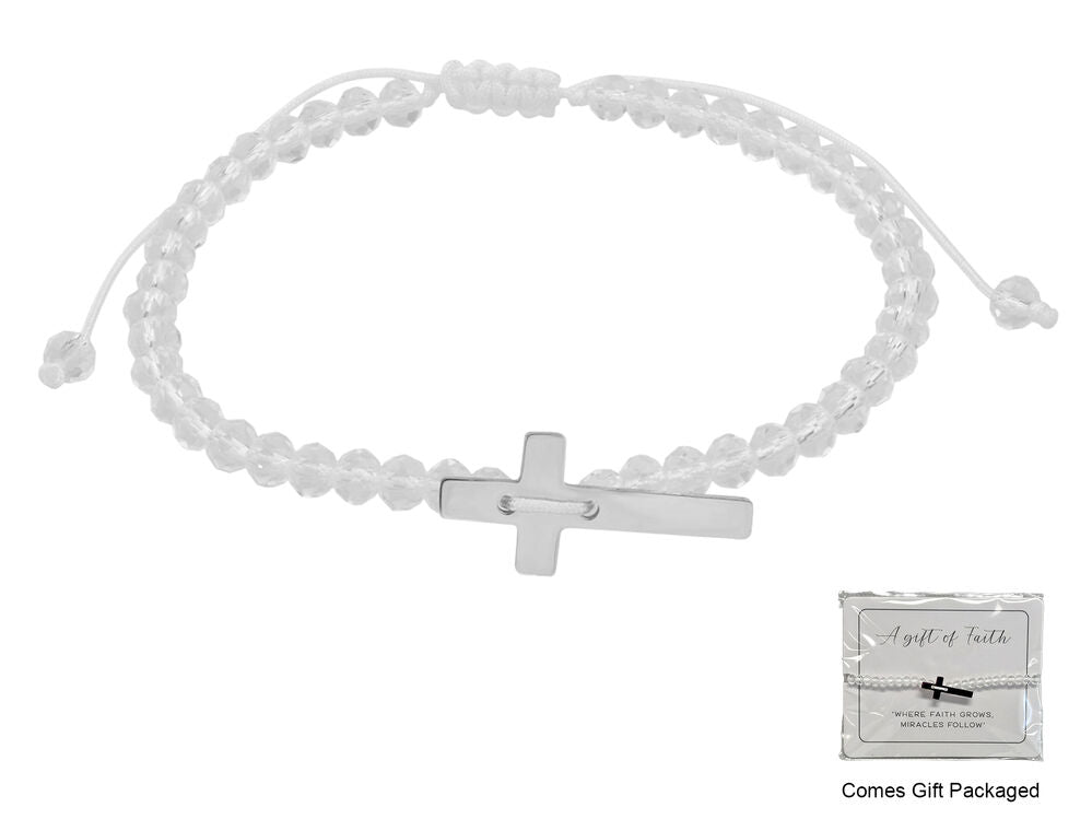 GC Gifts by Gatto - White Crystal Beads & Cross Bracelet