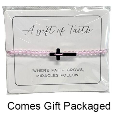 GC Gifts by Gatto - Pink Crystal Beads & Cross Bracelet