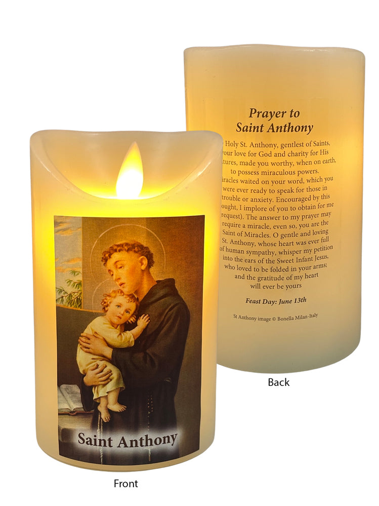 Flickering LED Wax Devotional Candle - Saint Anthony