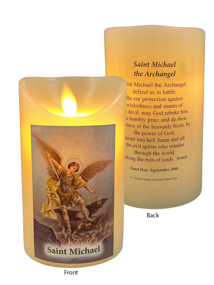Flickering LED Wax Devotional Candle - Saint Michael the Archangel