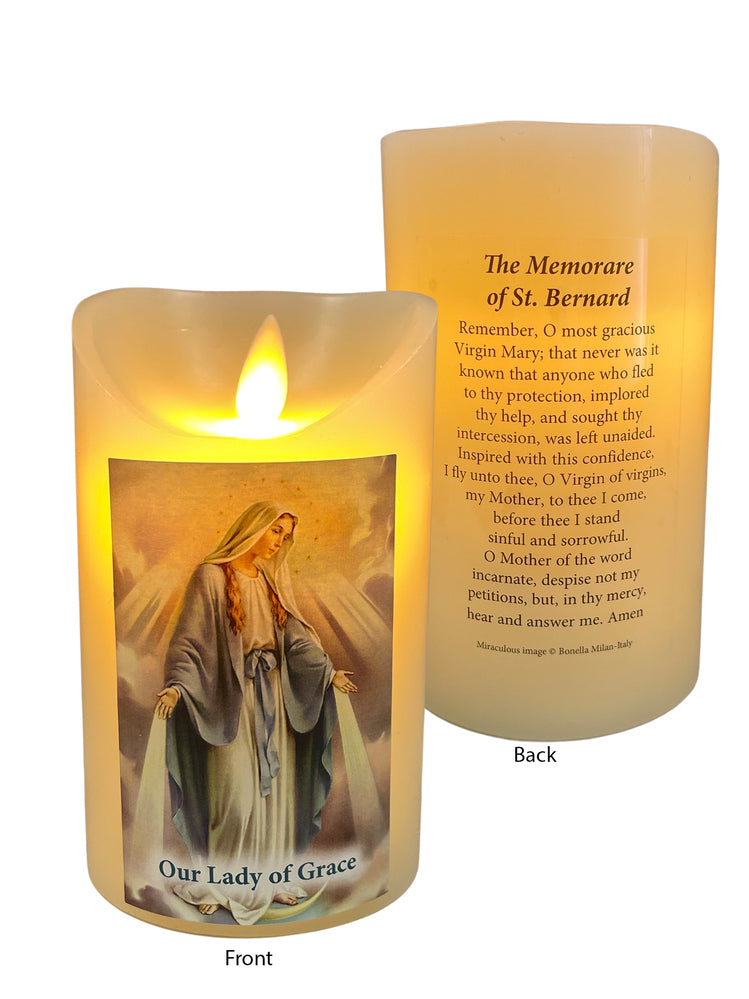 Flickering LED Wax Devotional Candle - Our Lady Of Grace Miraculous