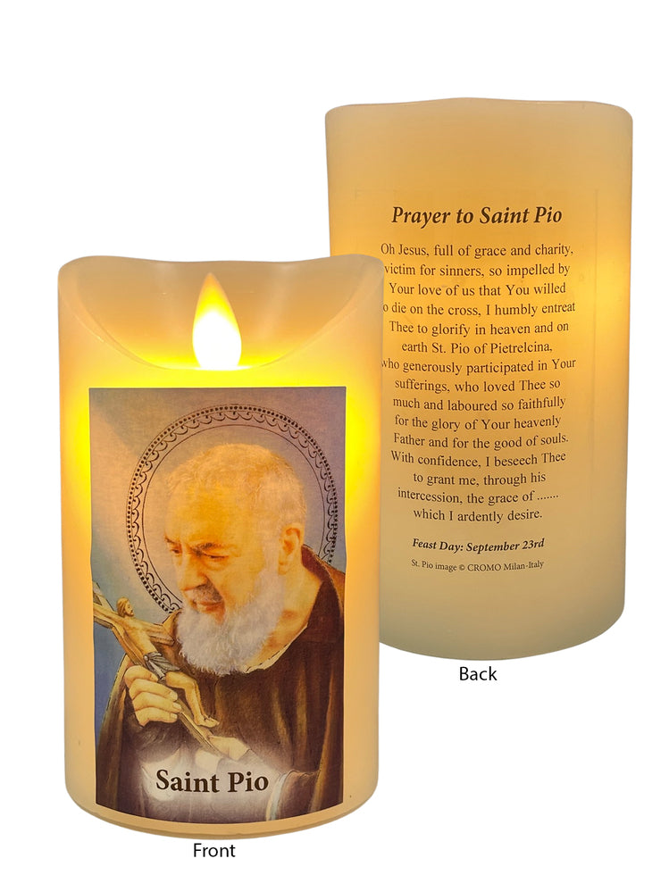 Flickering LED Wax Devotional Candle - Saint Pio