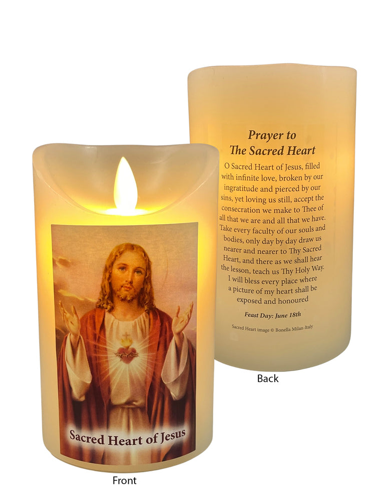 Flickering LED Wax Devotional Candle - Sacred Heart of Jesus
