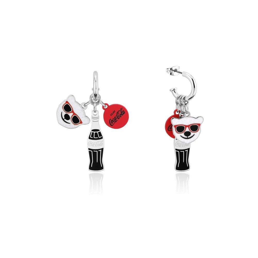 Couture Kingdom - Coca Cola - Polar Bear Trio Charm Hoop Earrings White Gold