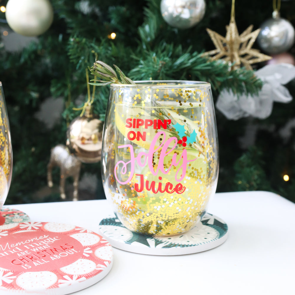 Splosh Christmas - Christmas Jolly Stemless Wine Glass